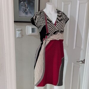 Muse Red and Black Geometric Midi Dress Women's 8